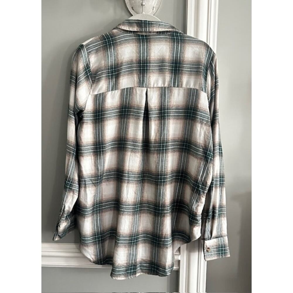Blu Pepper NWT Green Ivory Plaid Flannel Button Down Shirt Small - Picture 8 of 11